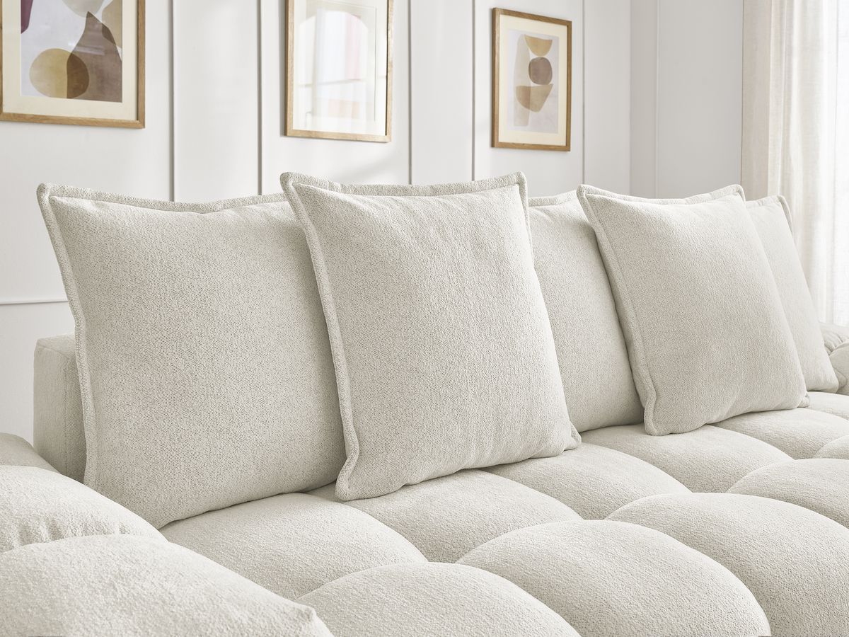Bobochic Everest Sofa 3-Sitzer mit Pouf, 5 Kissen Melange-Stoff Weiß