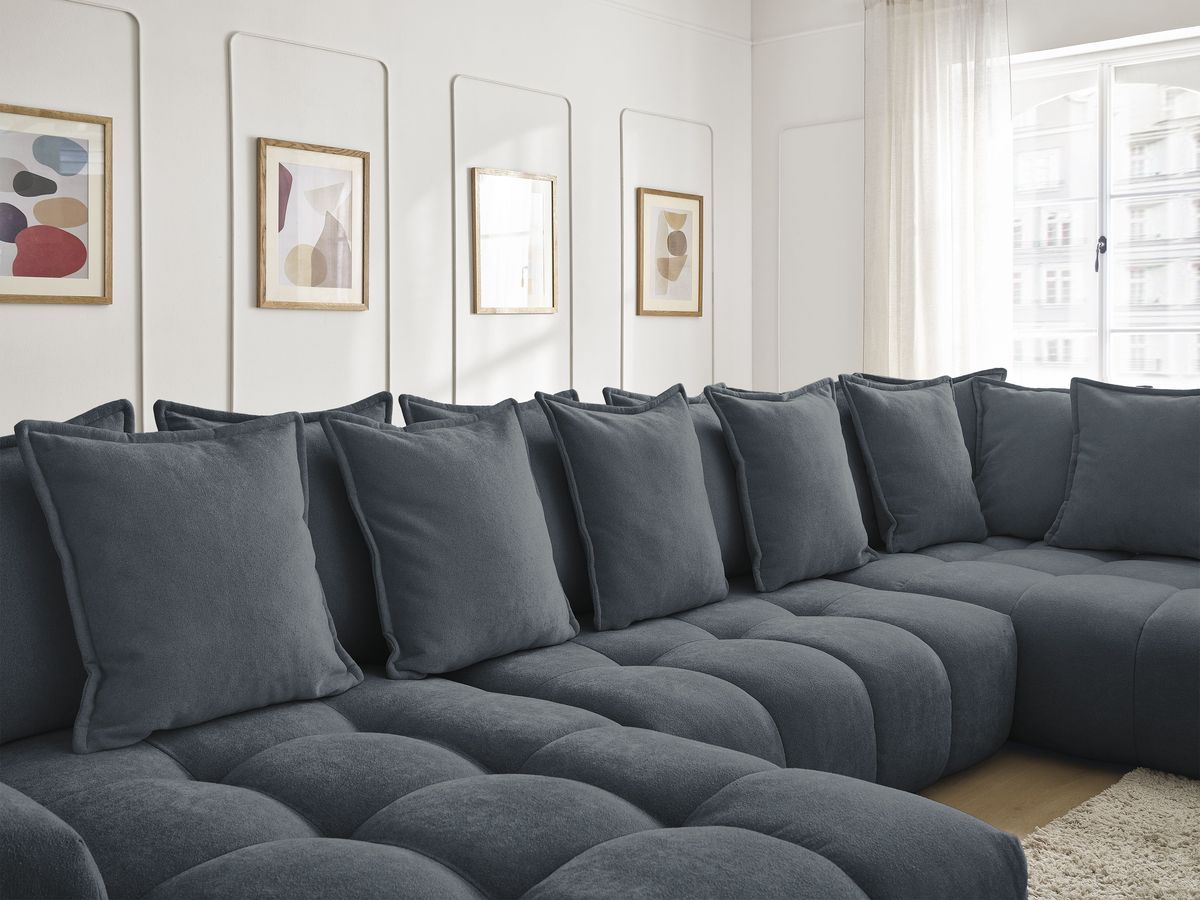 Bobochic Everest Wohnlandschaft, 14 Kissen Strukturstoff Dunkelblau Ecke links