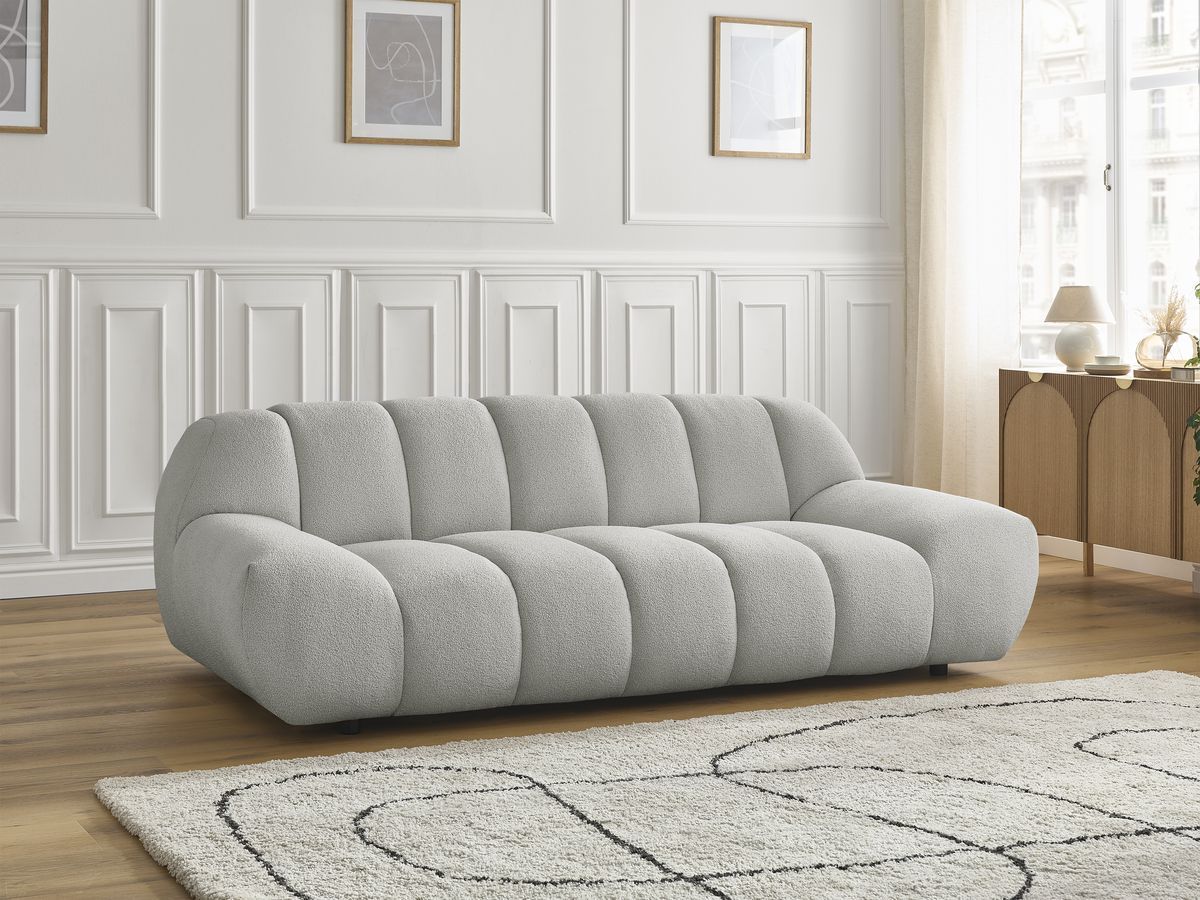 Bobochic Hayden Sofa 2-Sitzer Bouclé-Stoff Hellgrau