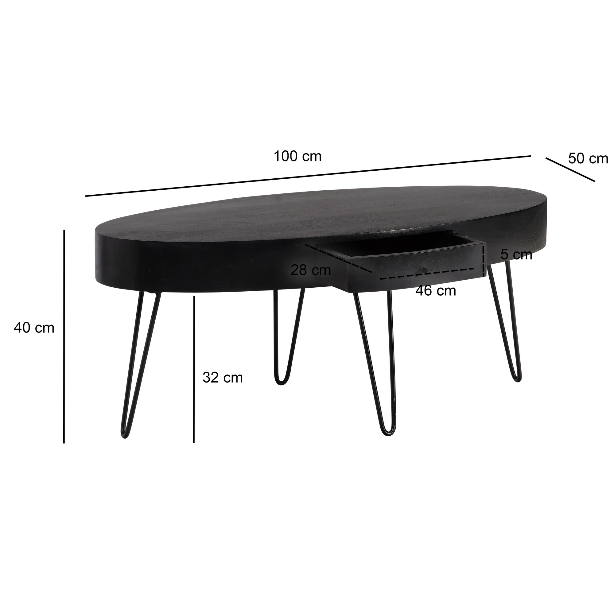 Couchtisch Eidanger Mango Massivholz Schwarz 100 × 50 × 40 cm