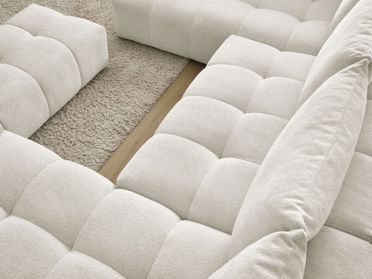 Bobochic Everest Wohnlandschaft mit Pouf, 6 Kissen Melange-Stoff Weiß Ecke rechts