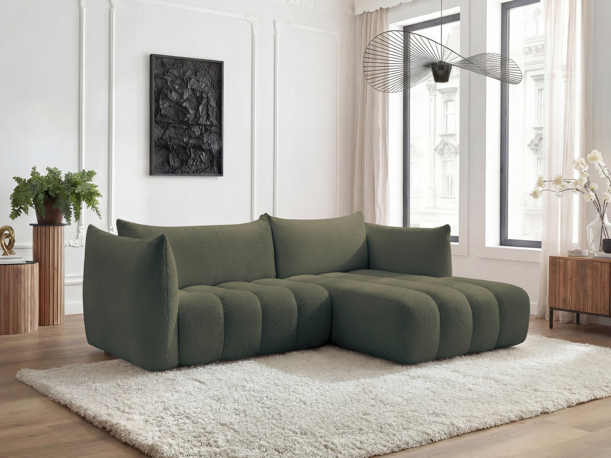 Bobochic Azra Ecksofa 262 × 178 cm Bouclé-Stoff Grün Ecke rechts