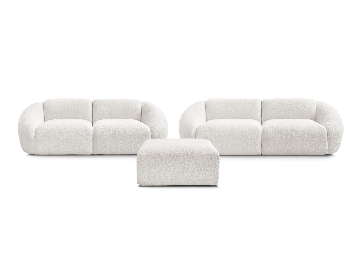 Bobochic Tina Sofa 6-Sitzer mit Pouf Bouclé-Stoff Weiß