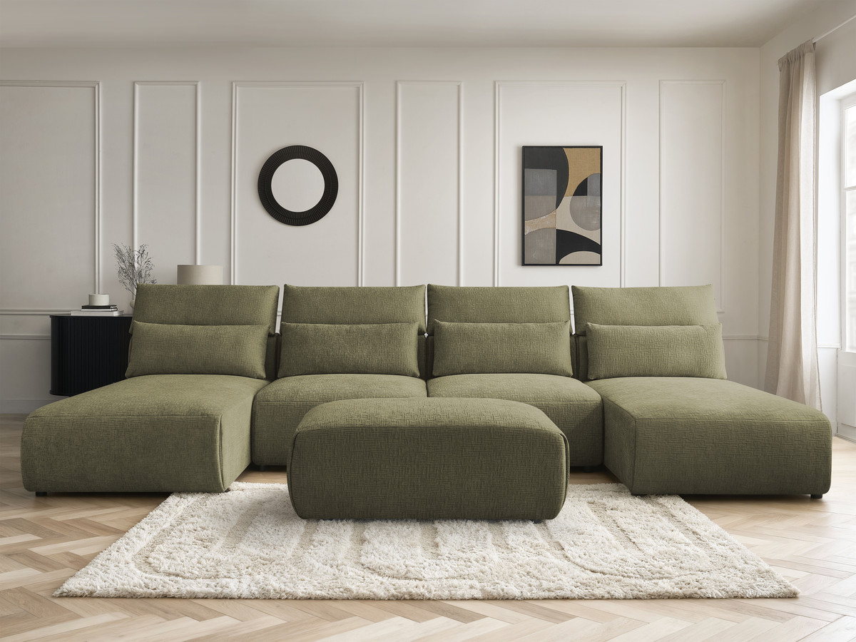 Bobochic Jana Wohnlandschaft mit kleinem Pouf Strukturstoff Grün