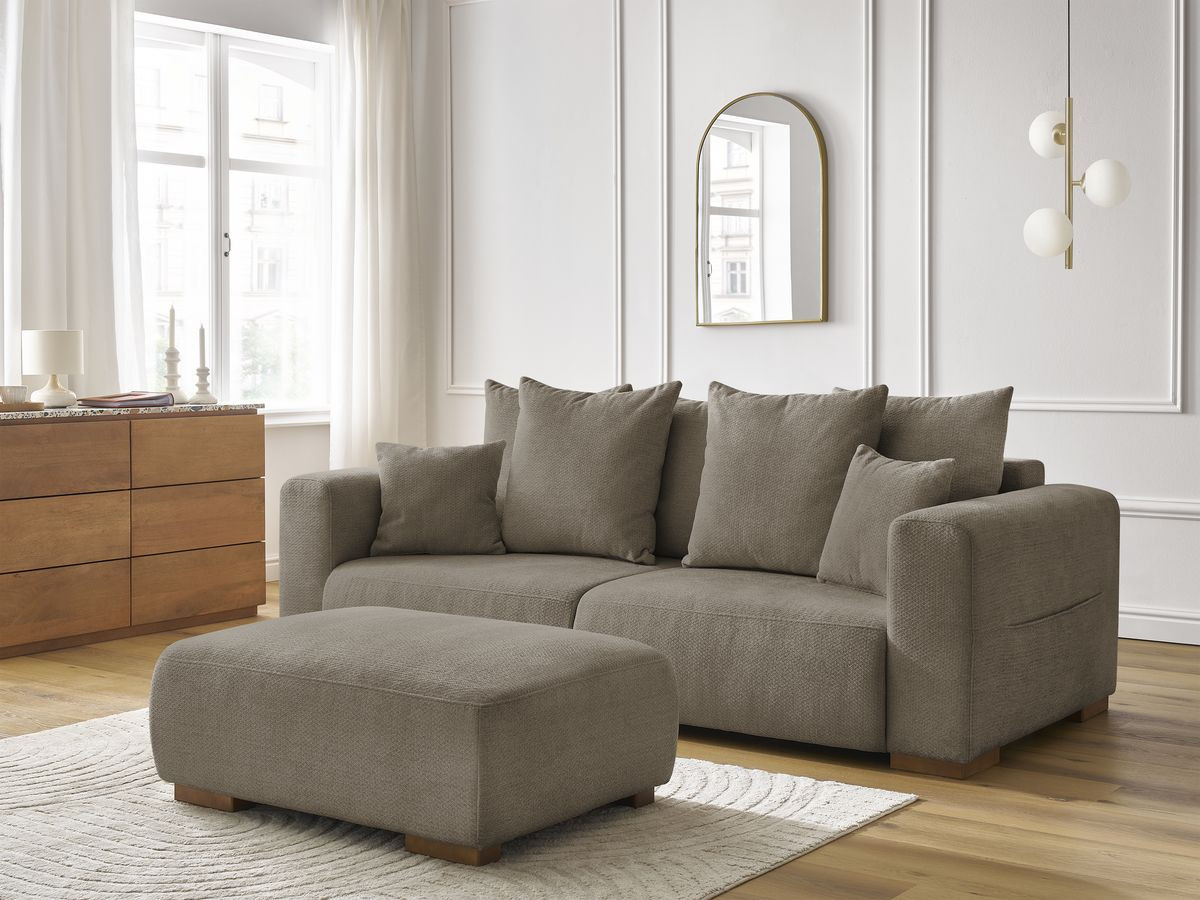 Bobochic Sidonie Sofa 4-Sitzer mit Pouf Melange-Stoff Taupe