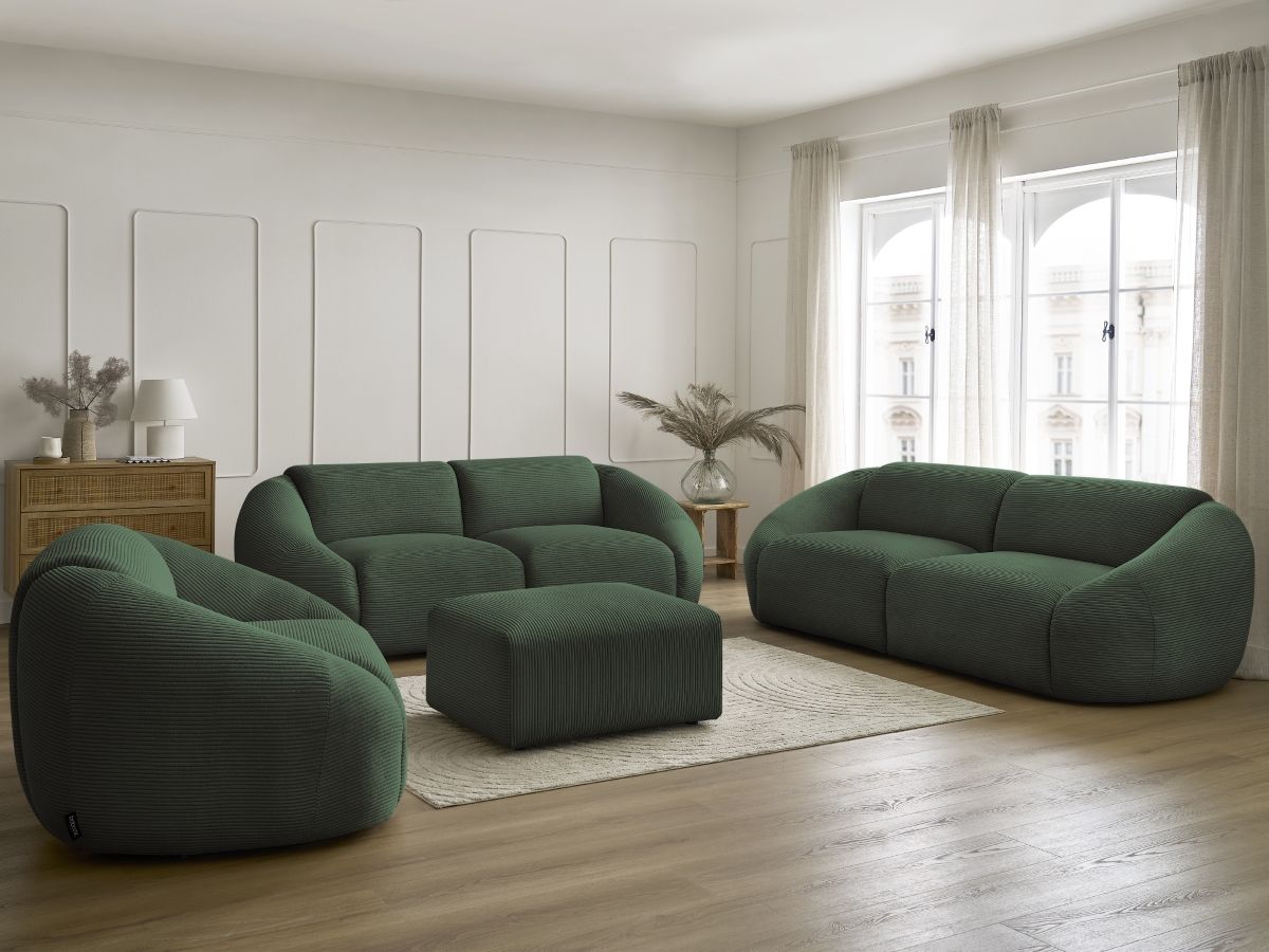 Bobochic Tina Sofa 7-Sitzer mit Pouf Cordsamt Grün
