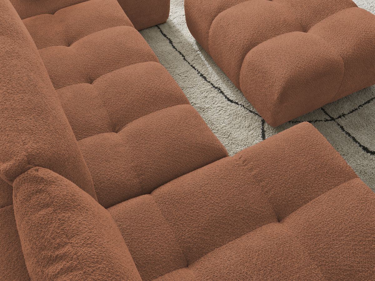 Bobochic Anakin Wohnlandschaft mit Pouf, 3 Kissen Bouclé-Stoff Orange