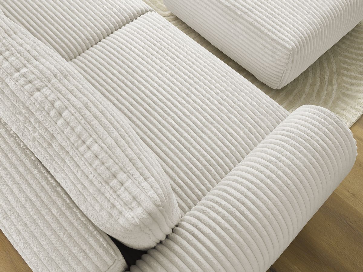 Bobochic Lucien Schlafsofa 4-Sitzer mit Bettkasten und Pouf Breitcord weich Beige
