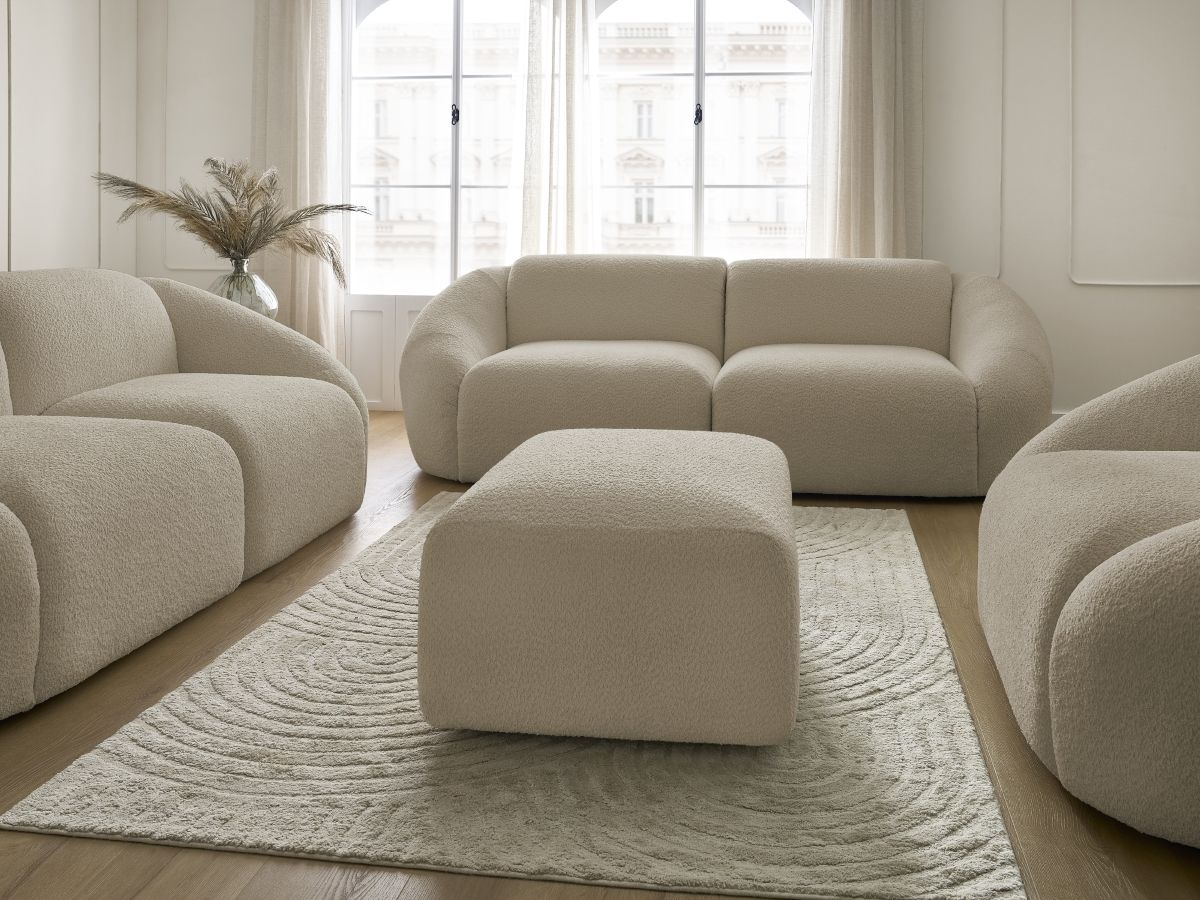 Bobochic Tina Sofa 7-Sitzer mit Pouf Bouclé-Stoff Beige