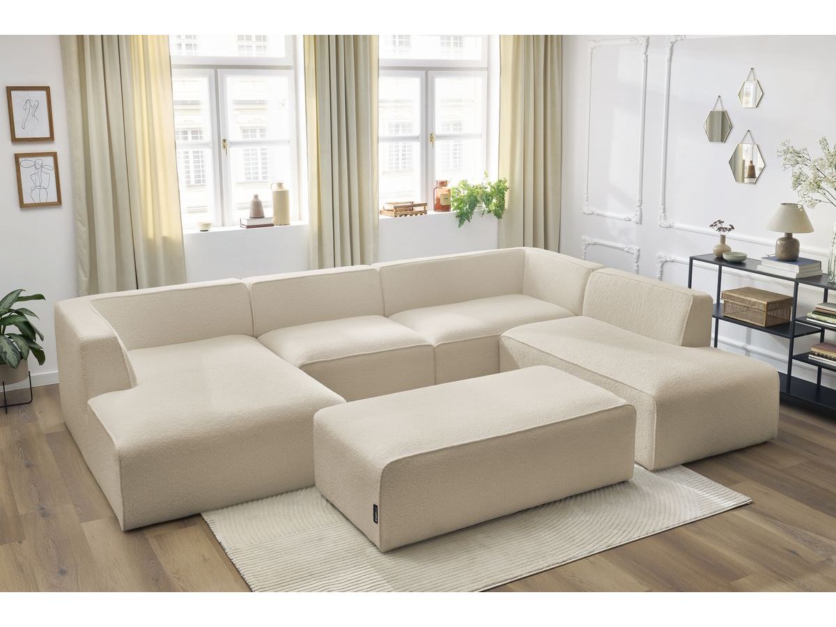 Bobochic Megeve Wohnlandschaft mit Pouf Bouclé-Stoff Beige Ecke links