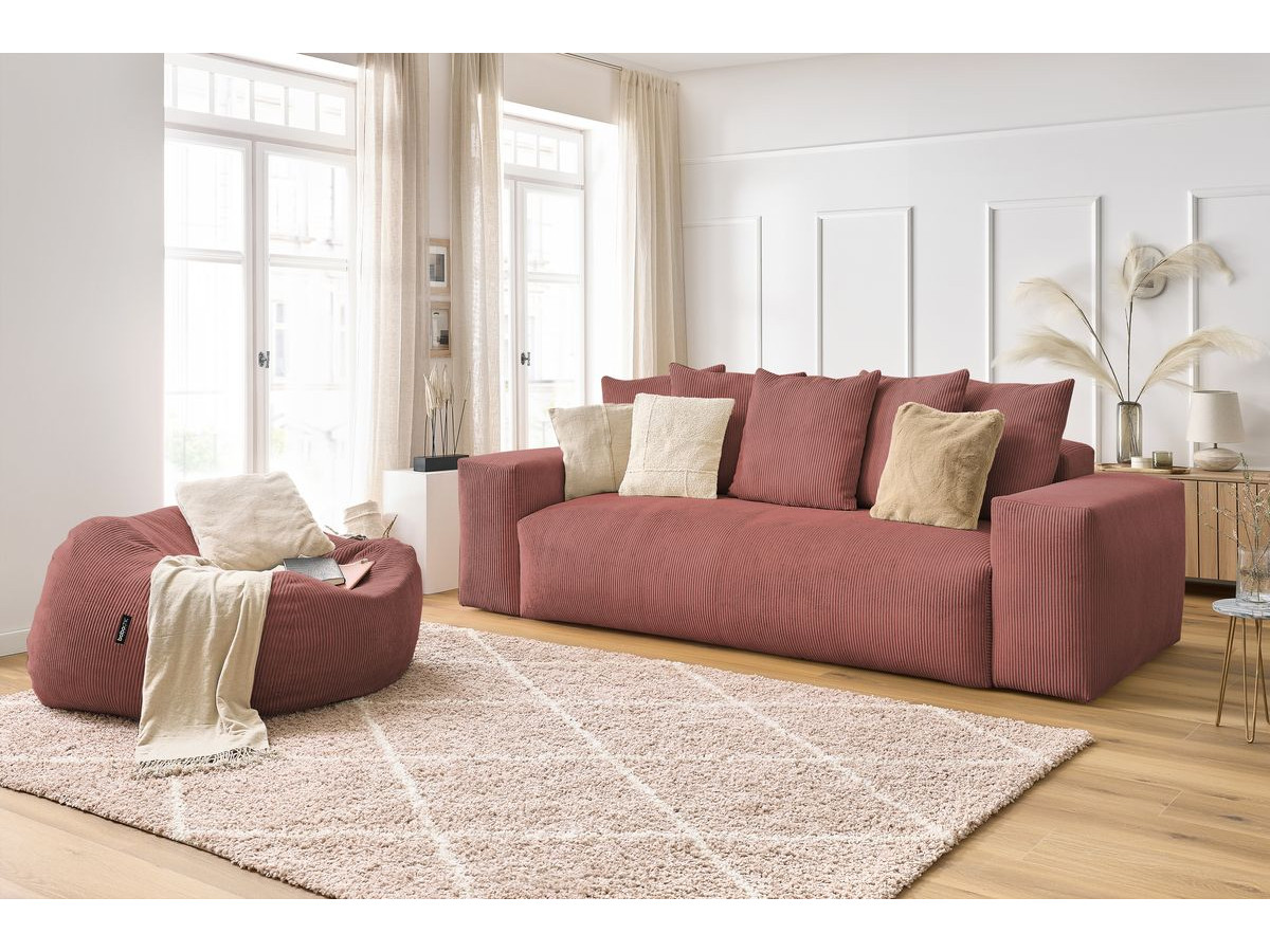 Bobochic Voltaire Sofa 4-Sitzer mit Pouf 280 × 124 cm Cordsamt Rosa