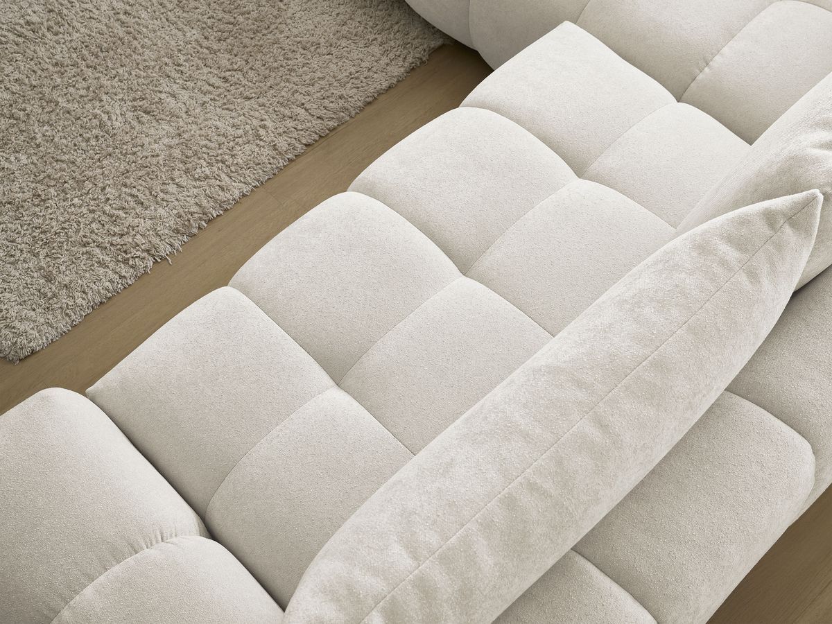 Bobochic Everest Ecksofa mit Schlaffunktion und Bettkasten 320 × 212 cm, 5 Kissen Strukturstoff Beige Ecke links