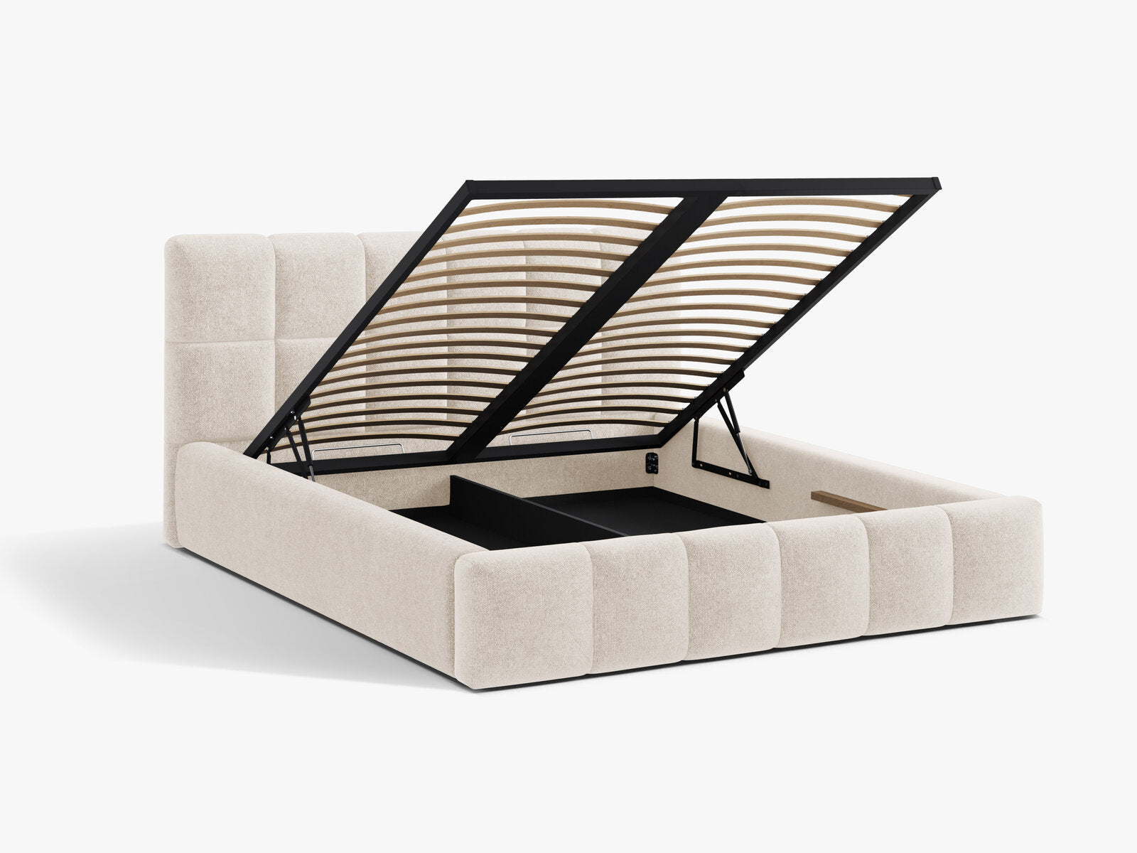 Micadoni Stauraumbett mit Kopfteil Bellis Chenille Eden Helles Beige