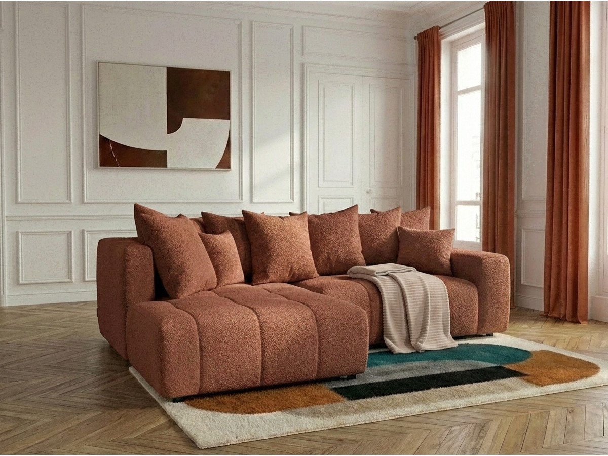 Bobochic Roxelane Ecksofa mit Schlaffunktion und Bettkasten Bouclé-Stoff Orange Ecke links
