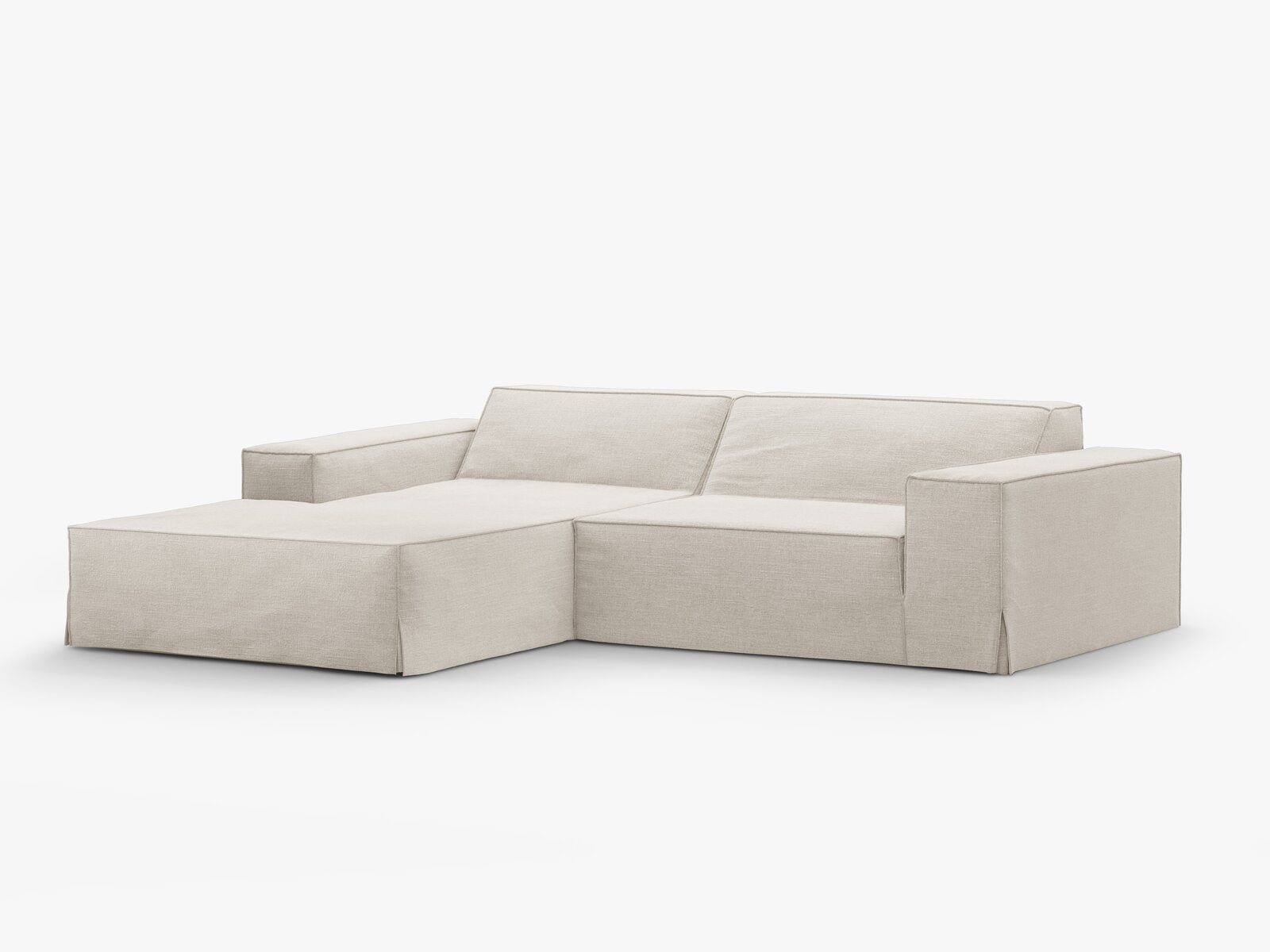 Micadoni Ecksofa Jodie 3-Sitzer Links Strukturierter Stoff Lins Natur
