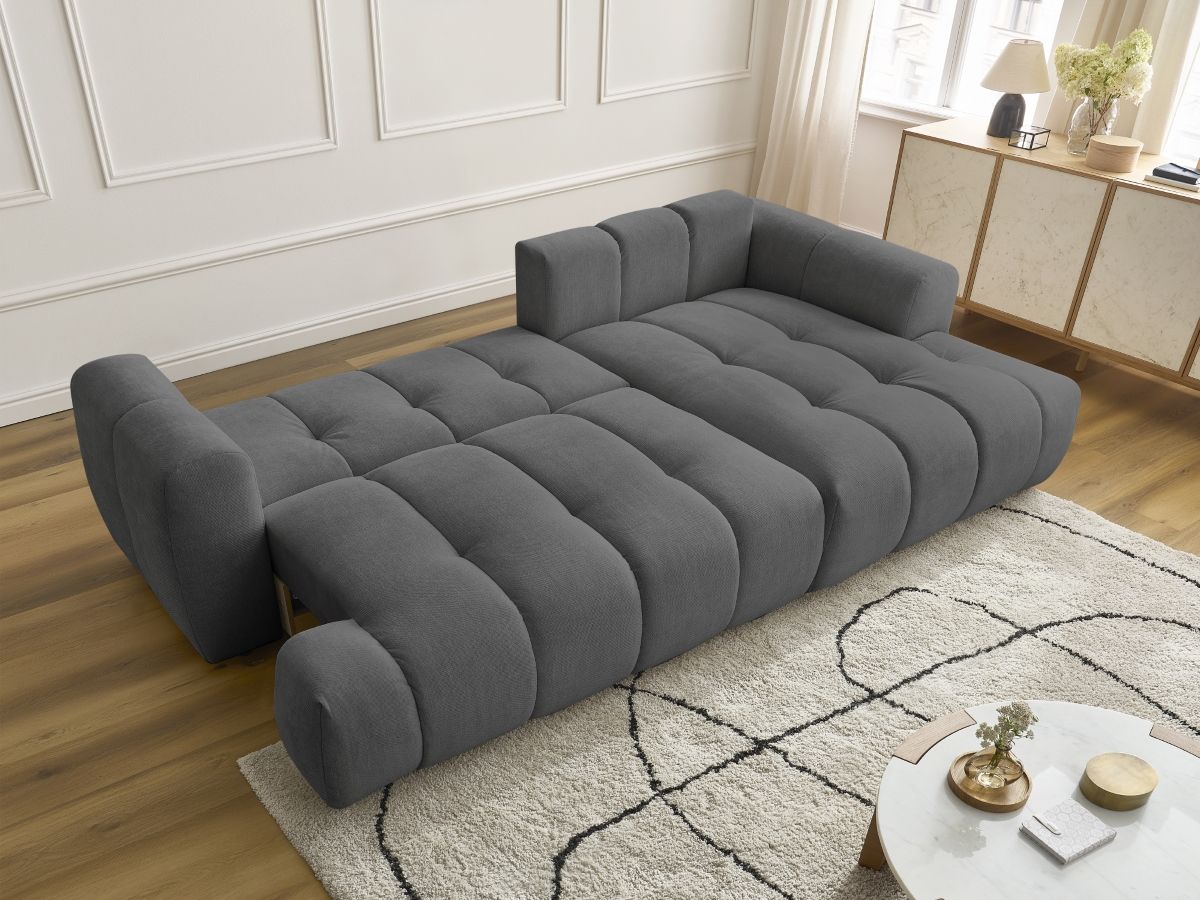 Bobochic Fuji Ecksofa mit Schlaffunktion und Bettkasten 292 × 160 cm Stoff Dunkelgrau Ecke rechts