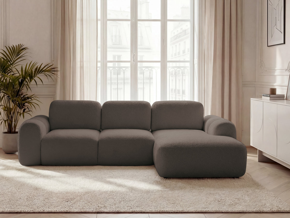Bobochic Montaigne Ecksofa mit Schlaffunktion und Bettkasten 276 × 164 cm Bouclé-Stoff Braun Ecke rechts
