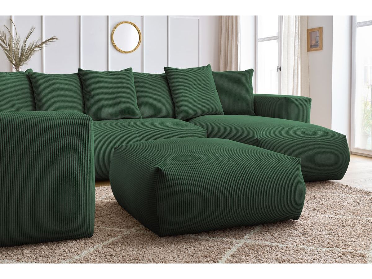 Bobochic Voltaire Wohnlandschaft mit Pouf 356 × 214 cm Cordsamt Grün Ecke rechts
