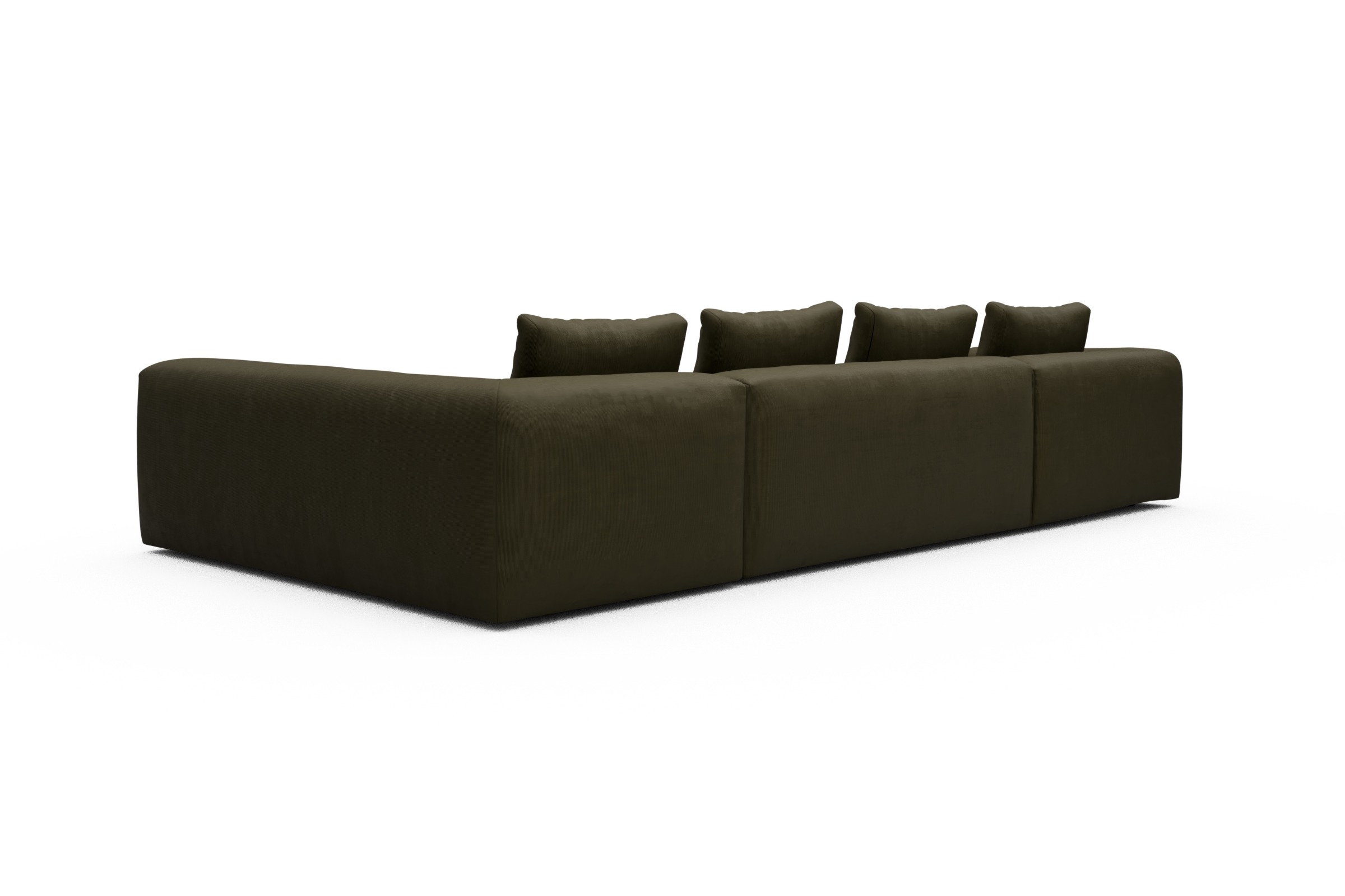 Wohnlandschaft Fred Chaiselongue links mit 2-Sitzer und lange Armlehne rechts Cordufine-Pine-Green