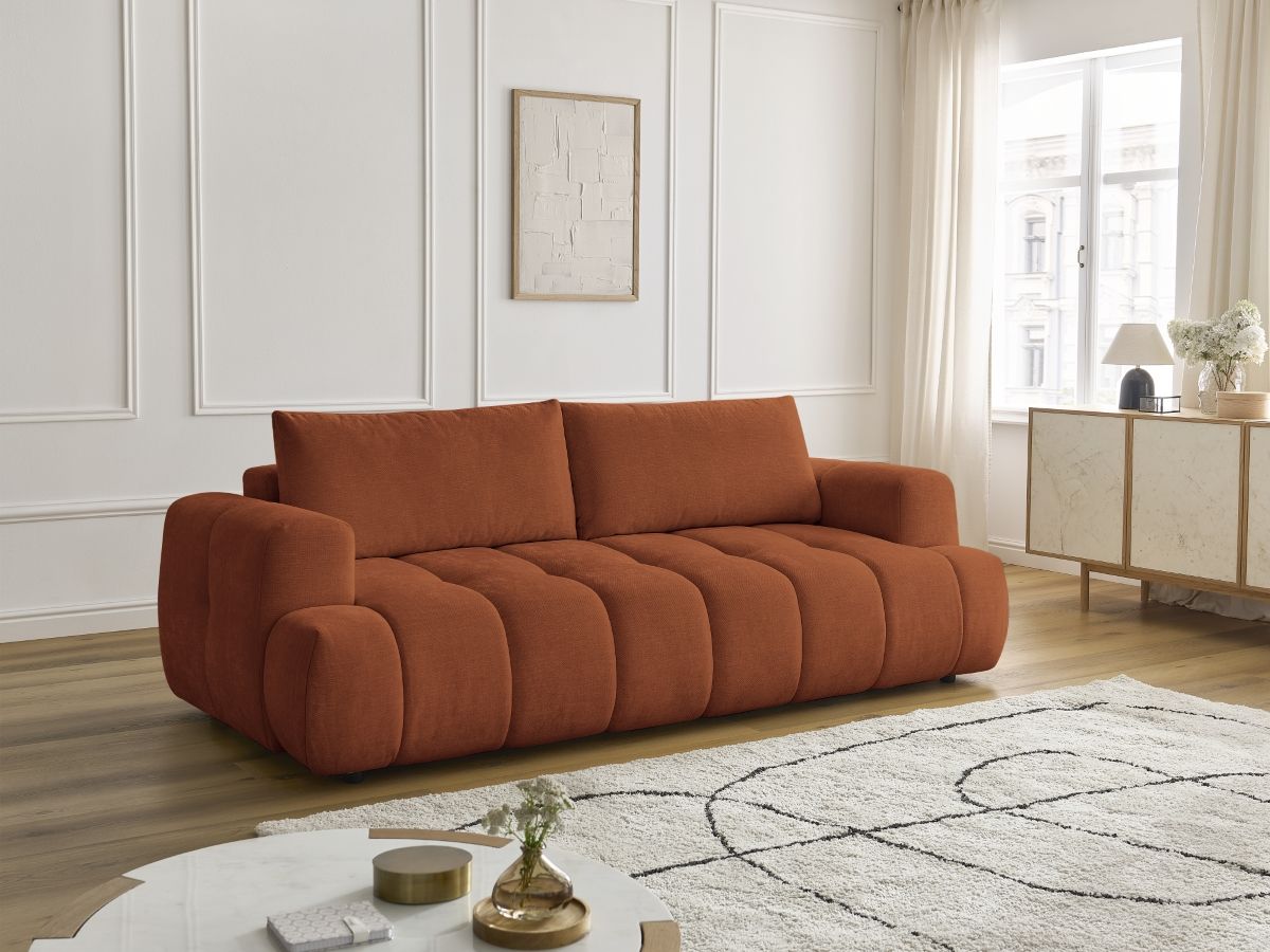 Bobochic Fuji Schlafsofa 3-Sitzer mit Bettkasten Stoff Orange