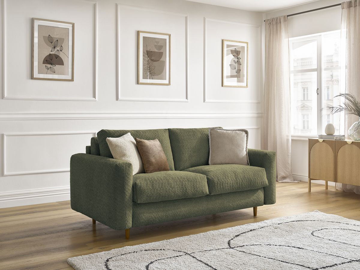 Bobochic Cocoone Schlafsofa 3-Sitzer Bouclé-Stoff Grün, Liegefläche 140 × 200 cm