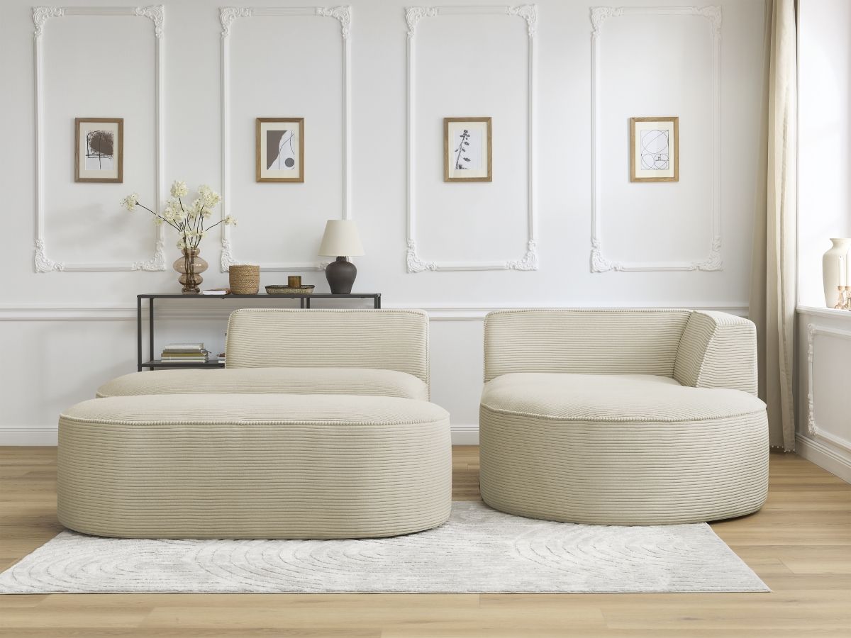 Bobochic Rousseau Ecksofa mit Pouf Cordsamt Beige Ecke rechts