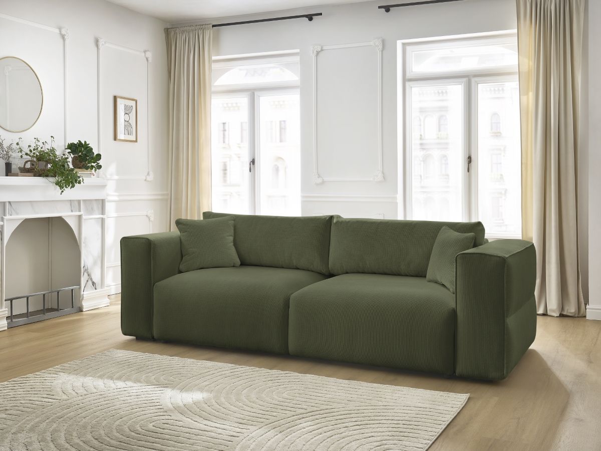 Bobochic Ezechiel Schlafsofa 3-Sitzer mit Bettkasten Melange-Stoff Grün