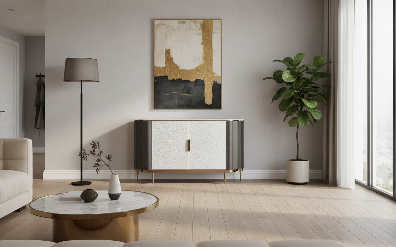 Livin Hill Sideboard Stilig 150 cm Dunkelgraphit, Platte Weiß