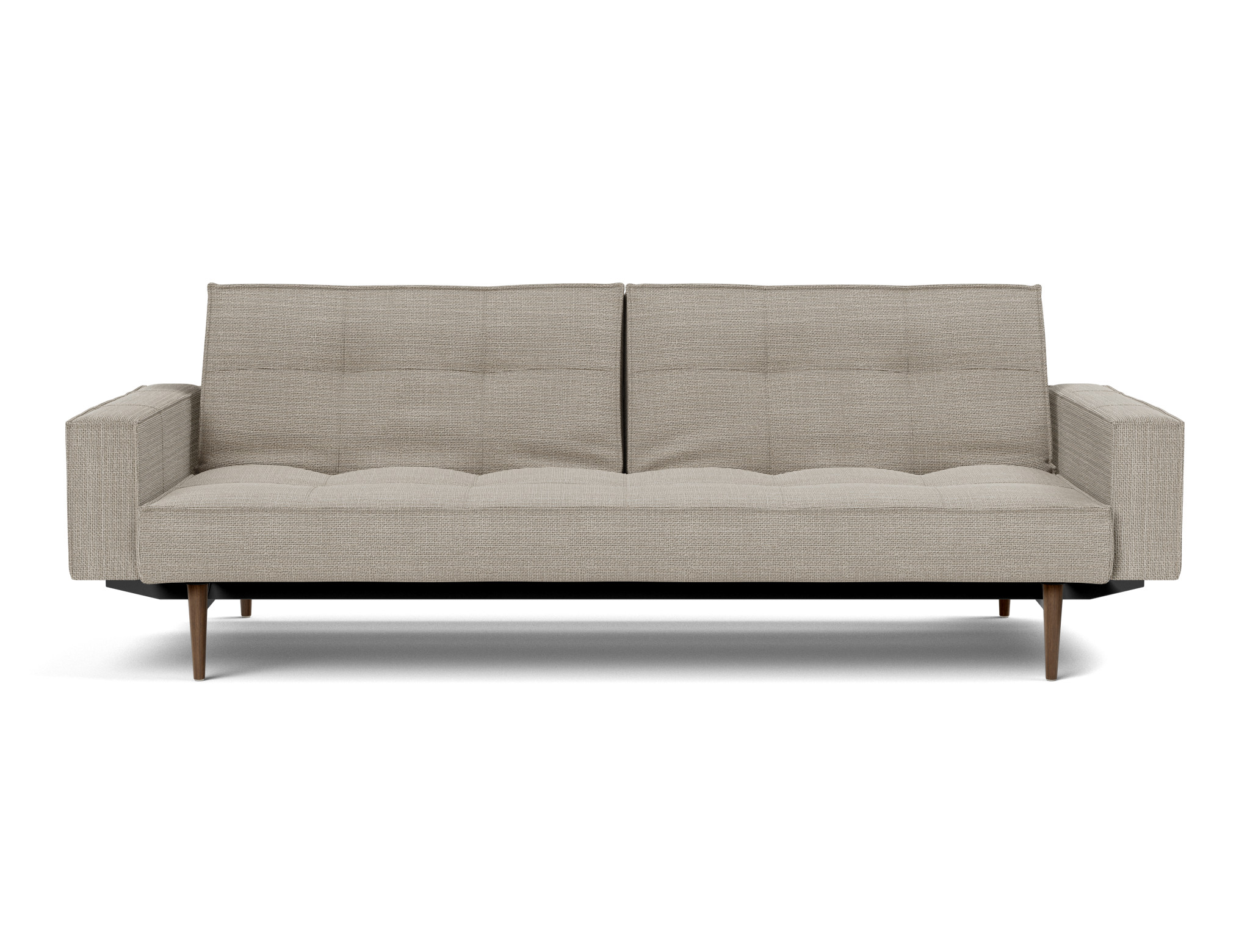 Schlafsofa Splitback mit Armlehnen Strukturierter Stoff Kenya 579-Gravel Beine Styletto Eiche dunkel