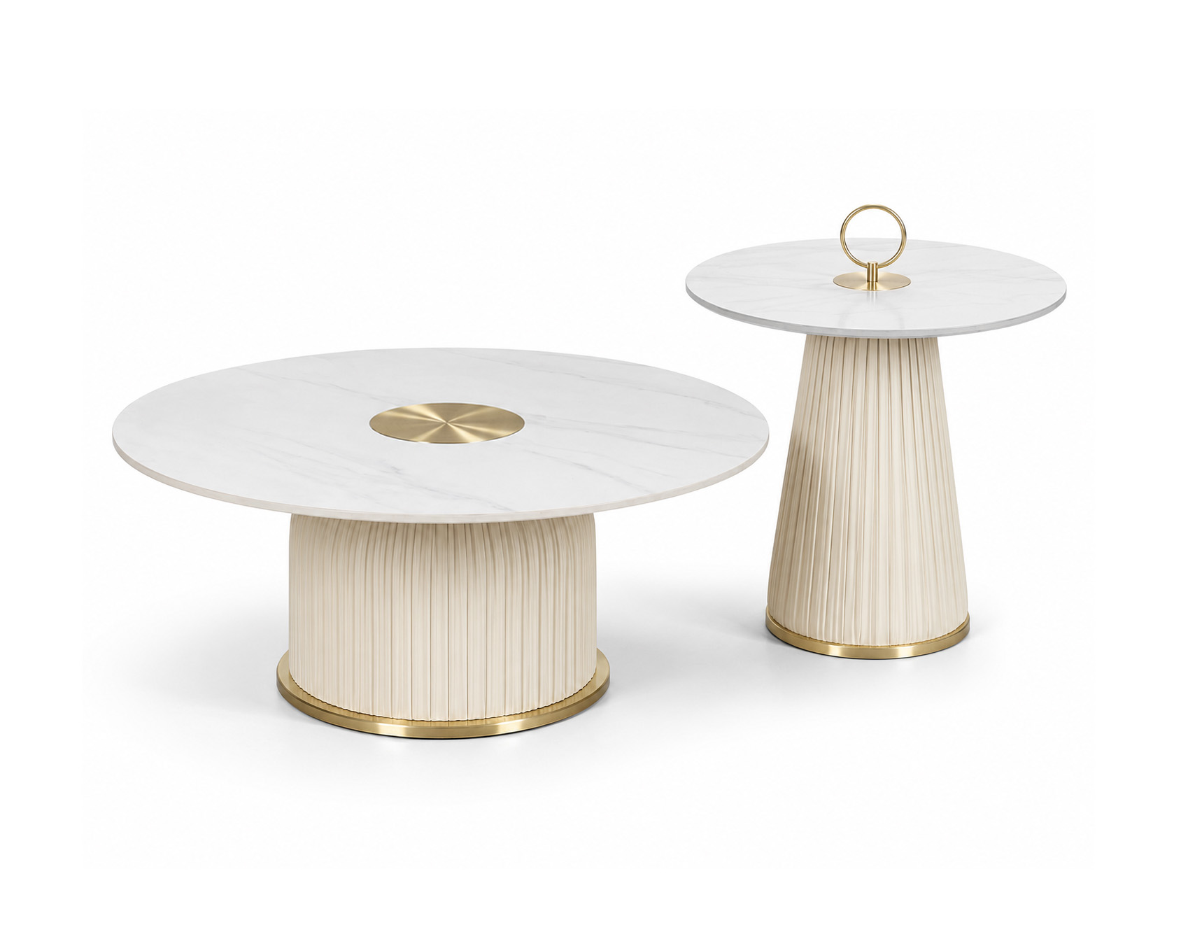 Livin Hill Set Modig: Couchtisch 80 cm + Couchtisch Ecru-Weiß, Platte Weiß