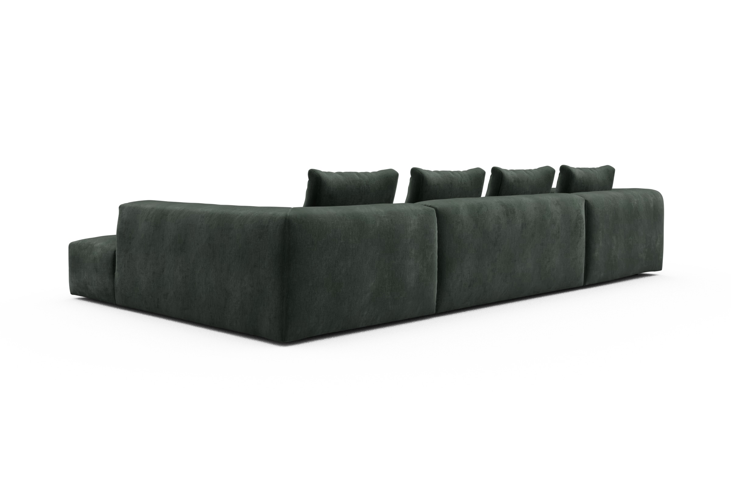 Wohnlandschaft Fred Relax-Ecke rechts mit 2-Sitzer und Chaiselongue links Samt Smooth 814-Laurel-Green