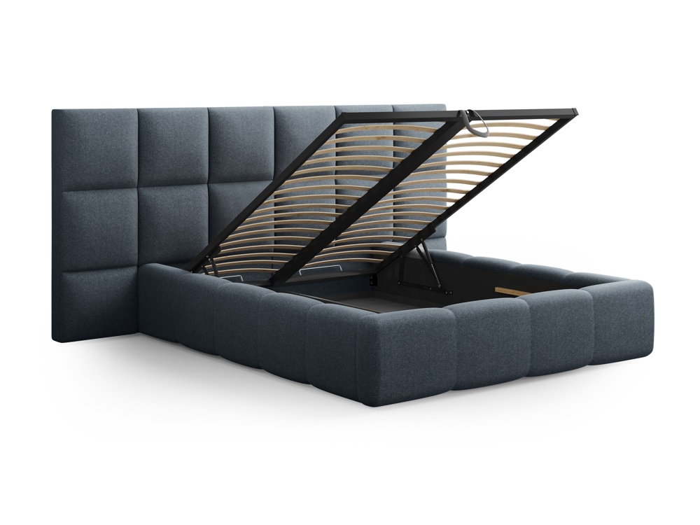Cosmopolitan Design Stauraumbett mit doppeltem Kopfteil Livigno 140x200 Strukturierter Stoff Solid Dunkelblau