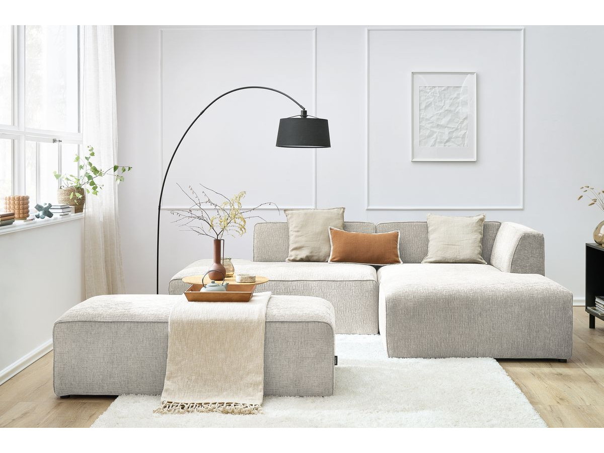 Bobochic Megeve Ecksofa mit Schlaffunktion und Pouf Strukturstoff Beige Ecke rechts