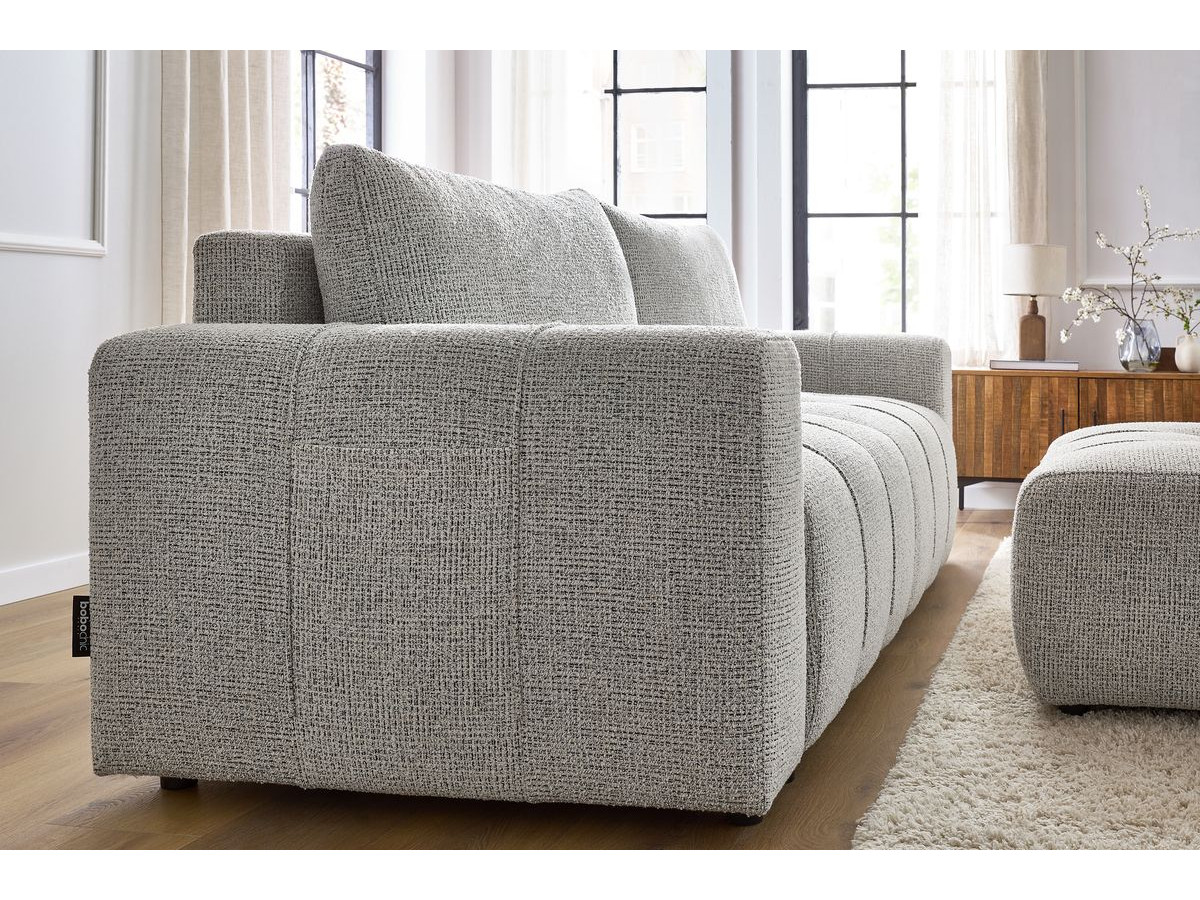 Bobochic Arsene Schlafsofa 4-Sitzer mit Bettkasten und Pouf Melange-Stoff Hellgrau