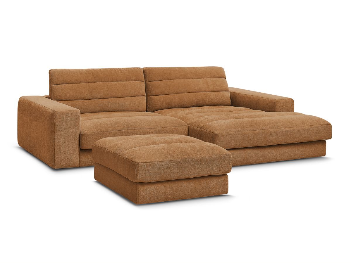 Bobochic Sierra Ecksofa mit Pouf Strukturstoff Orange Ecke rechts
