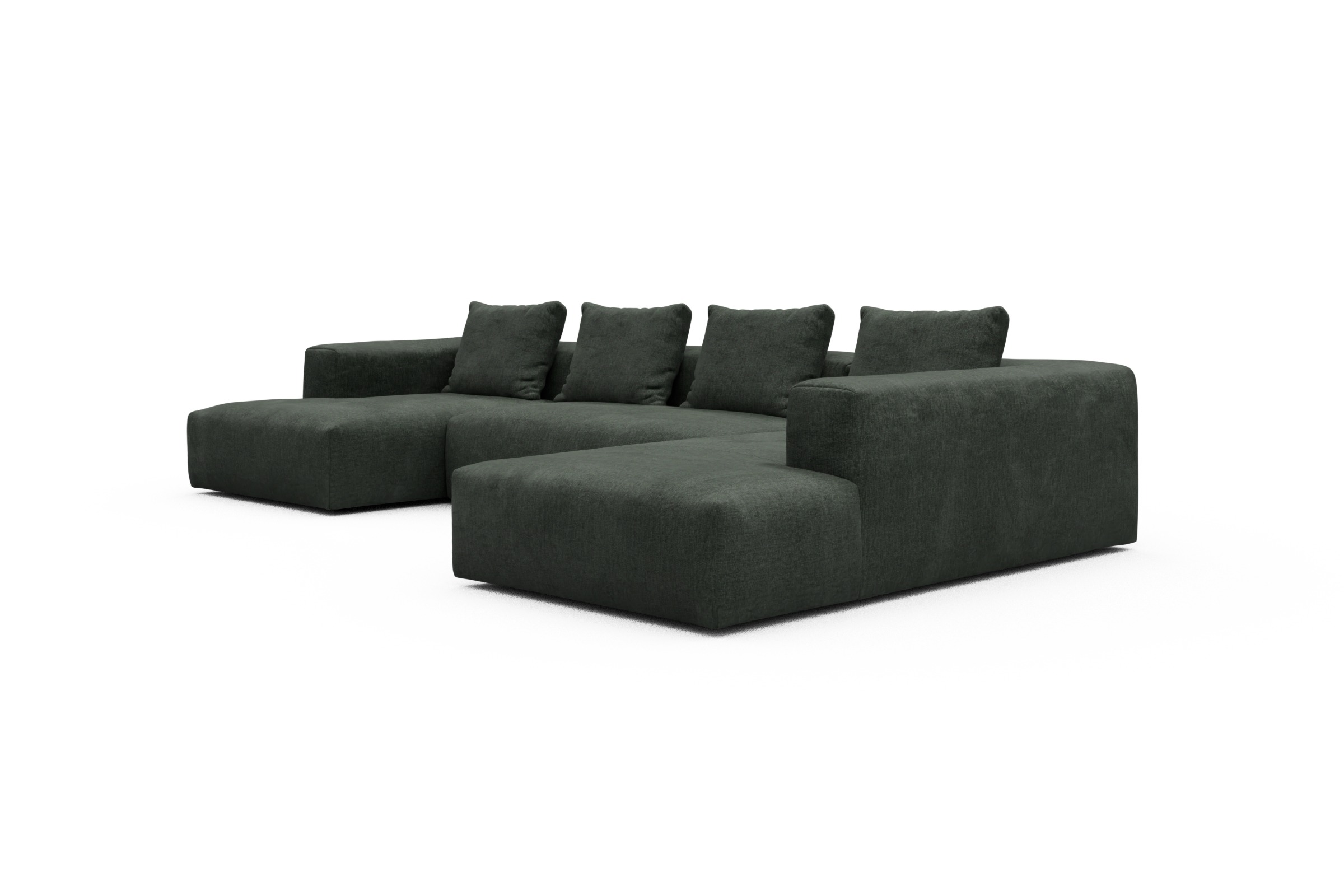 Wohnlandschaft Fred Relax-Ecke rechts mit 2-Sitzer und Chaiselongue links Aivi-Pine-Green