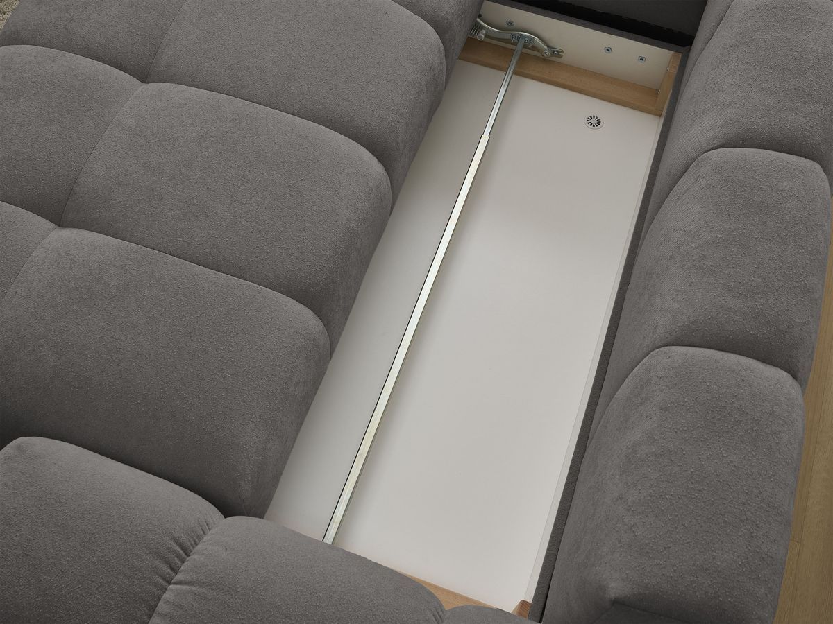 Bobochic Everest Ecksofa mit Schlaffunktion und Bettkasten und Pouf 320 × 212 cm, 10 Kissen Strukturstoff Dunkelgrau Ecke links