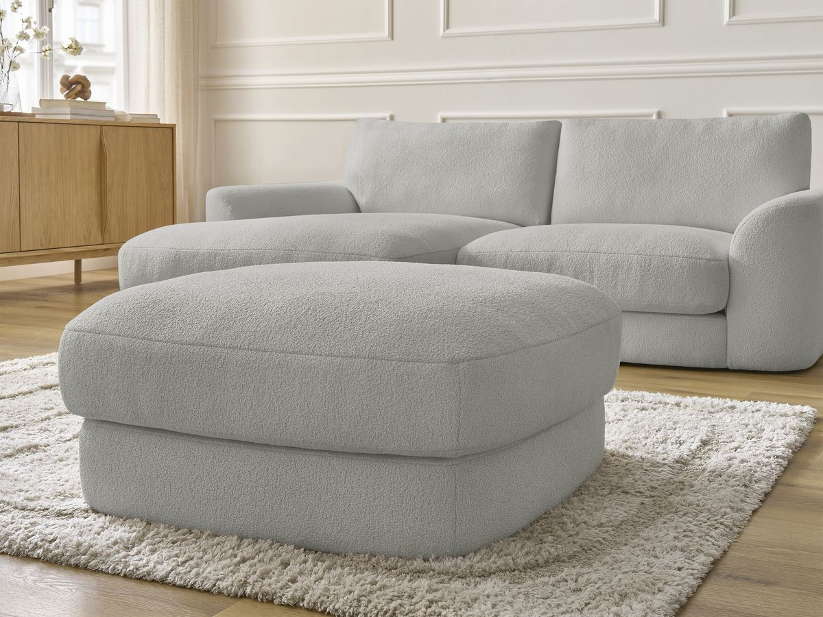 Bobochic Leonore Ecksofa mit Pouf Bouclé-Stoff Hellgrau Ecke links