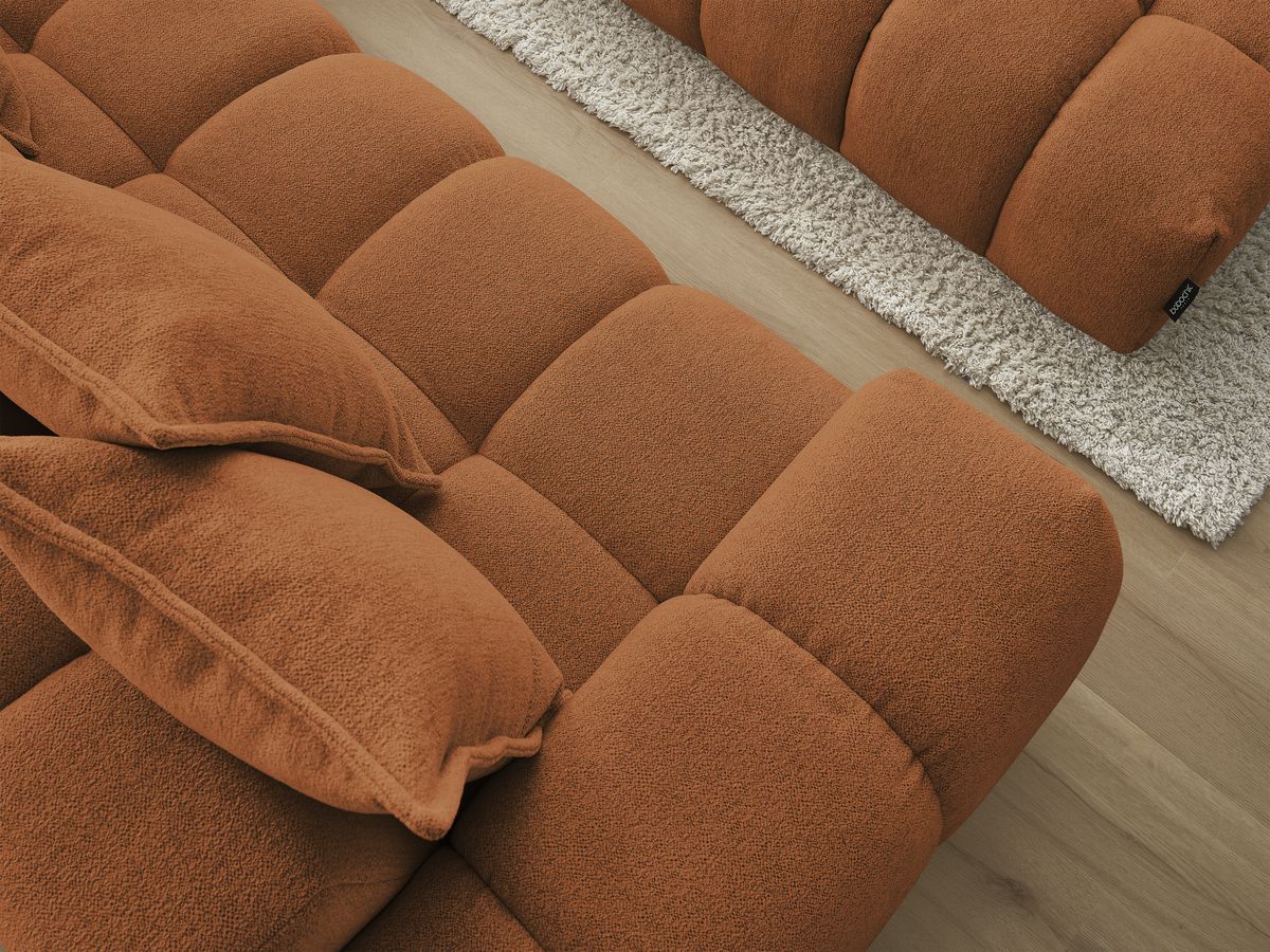 Bobochic Everest Ecksofa mit Schlaffunktion und Pouf, 10 Kissen Melange-Stoff Orange Ecke rechts