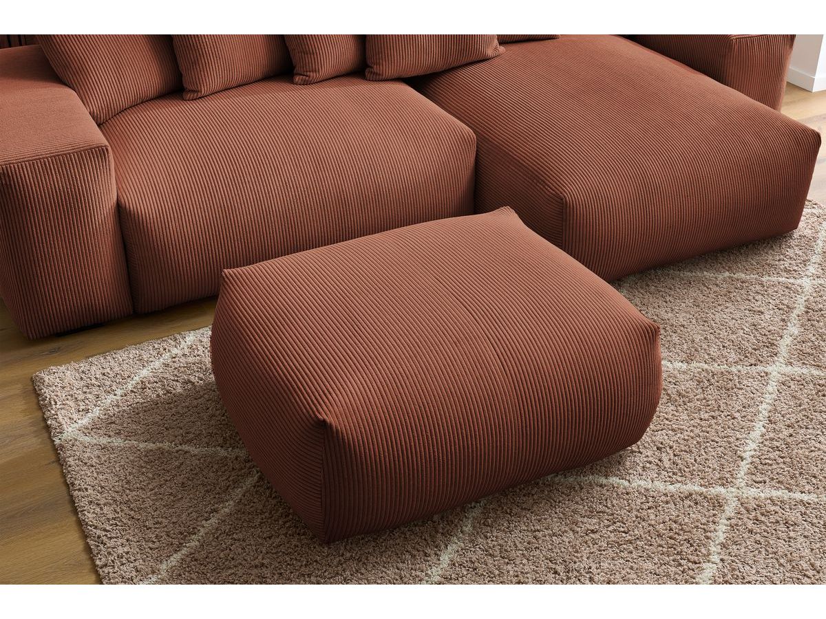 Bobochic Voltaire Ecksofa mit Schlaffunktion und Bettkasten und Pouf Cordsamt Orange