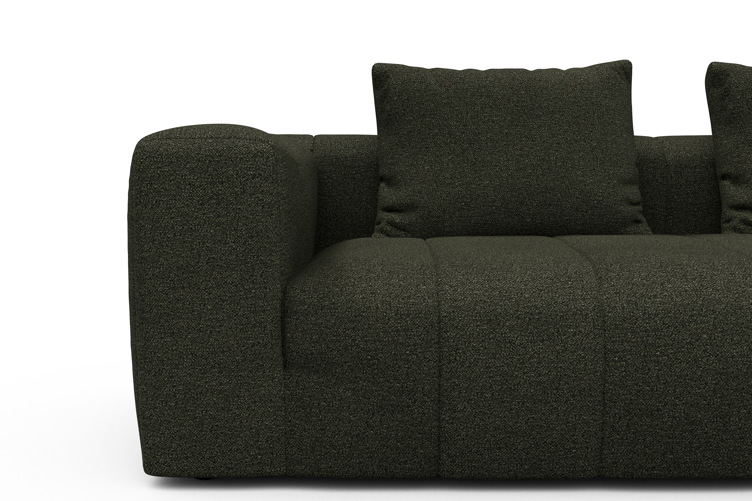 Ecksofa Hugo 2,5-Sitzer Armlehne links mit Chaiselongue Boucle-Forest-Green