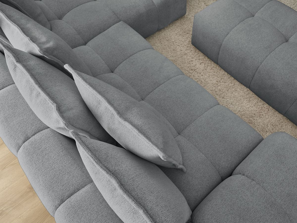 Bobochic Everest Ecksofa mit Schlaffunktion und Bettkasten und Pouf 318 × 180 cm, 7 Kissen Melange-Stoff Dunkelgrau Ecke rechts