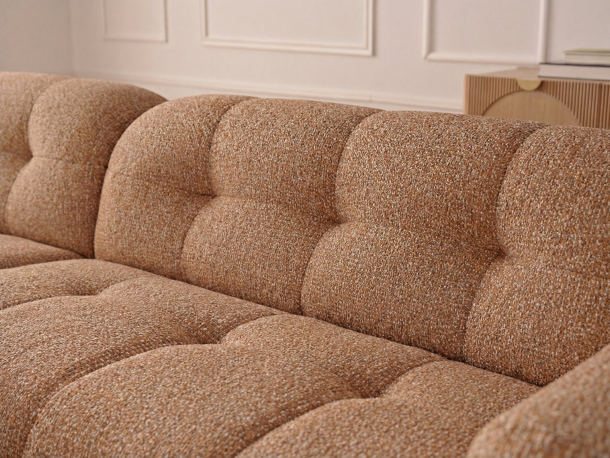 Bobochic Laura Ecksofa mit großem Pouf Melange-Stoff Orange Ecke links