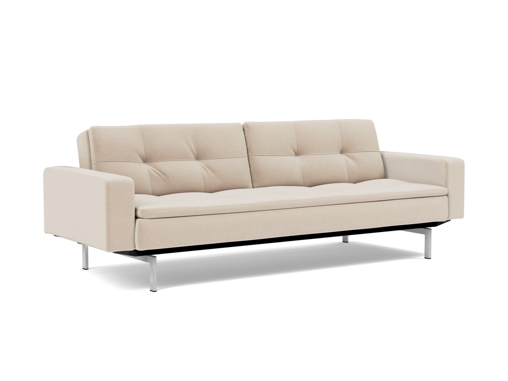 Schlafsofa Dublexo mit Armlehnen Chenille Esina 410-Almond-Beige Beine Chrom