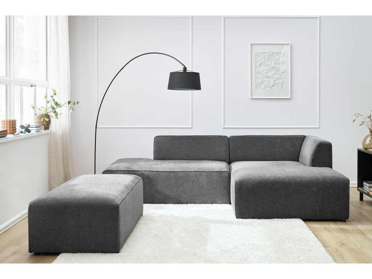 Bobochic Megeve Ecksofa mit Schlaffunktion und Pouf Strukturstoff Dunkelgrau Ecke rechts