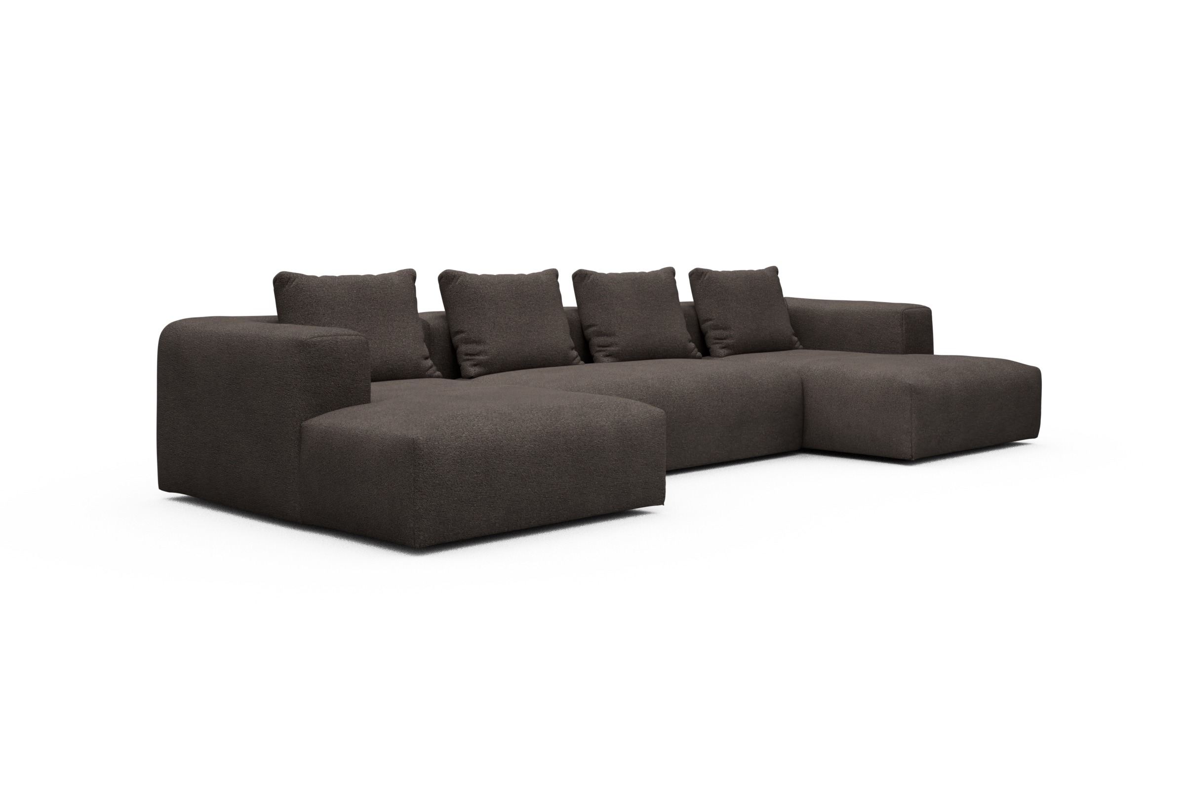 Wohnlandschaft Fred mit 2-Sitzer und Chaiselongue beidseitig Boucle-Taupe