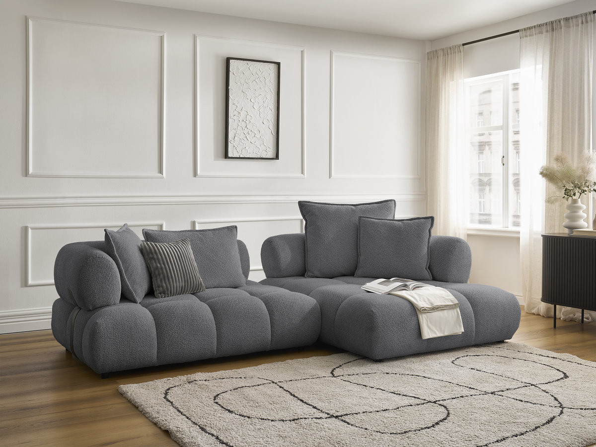 Bobochic Alya Ecksofa Bouclé-Stoff Dunkelgrau Ecke rechts