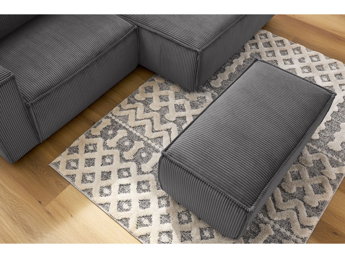 Bobochic Nihad Ecksofa mit Pouf Cordsamt Dunkelgrau Ecke rechts