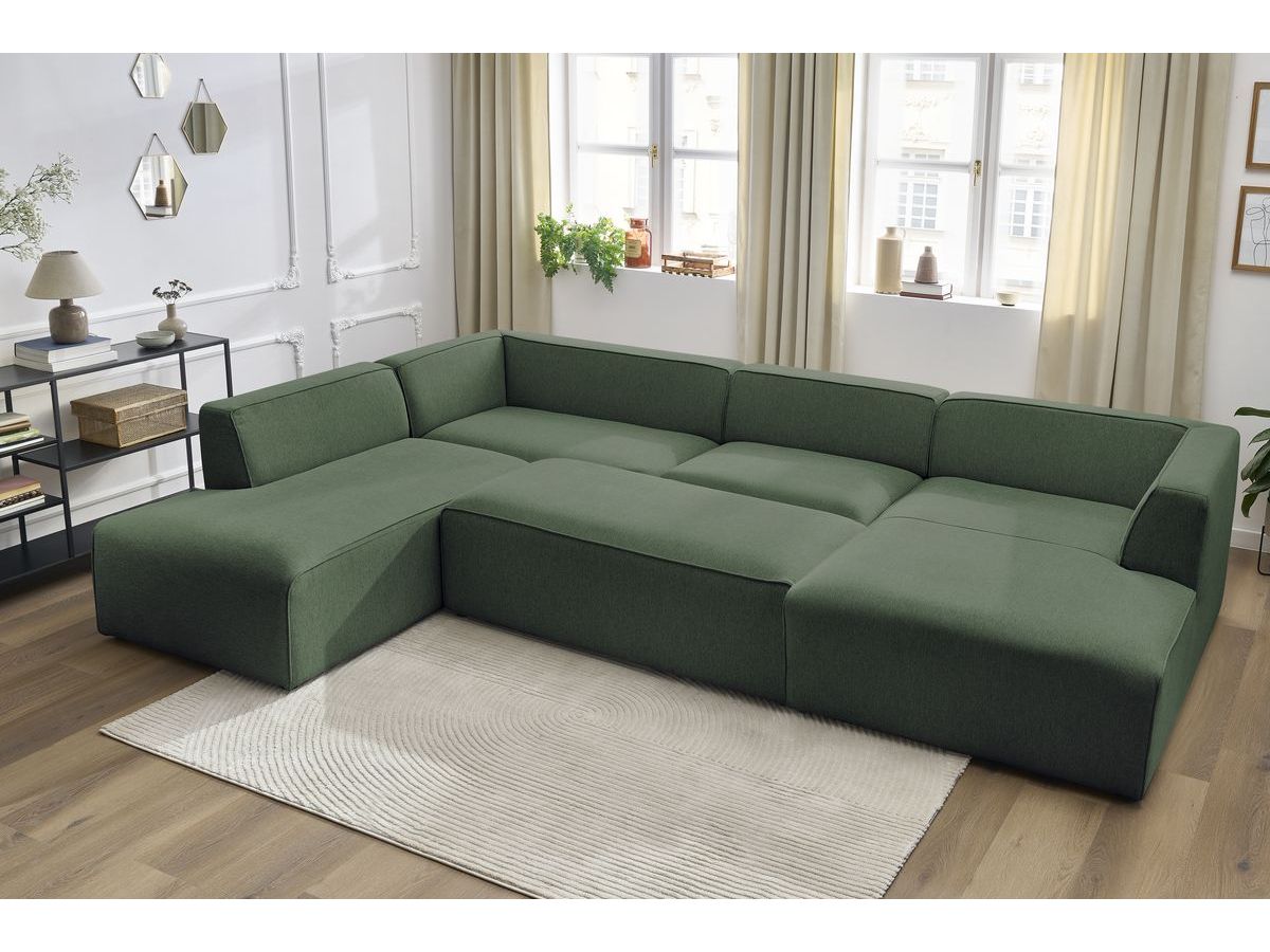 Bobochic Megeve Wohnlandschaft mit Pouf Melange-Stoff Grün Ecke rechts