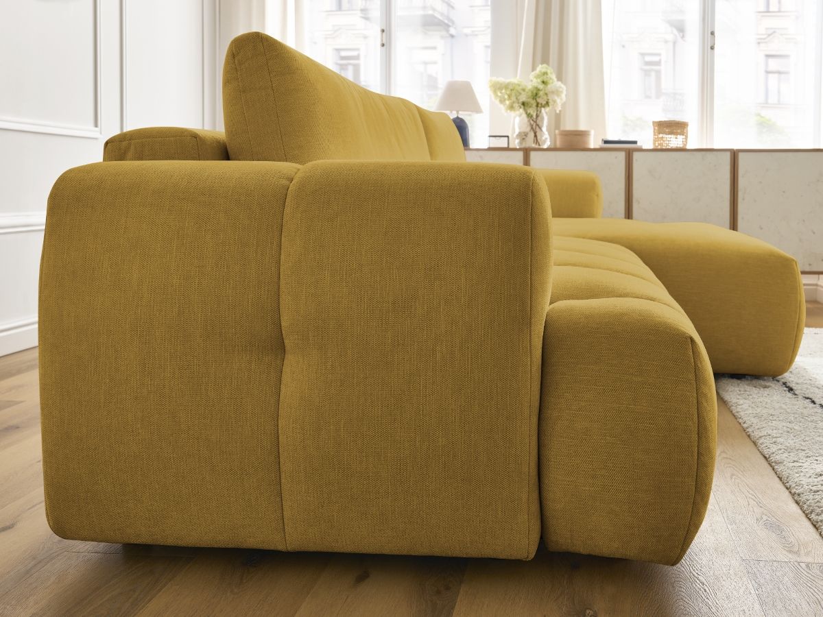 Bobochic Fuji Ecksofa mit Schlaffunktion und Bettkasten 292 × 160 cm Stoff Gelb Ecke rechts